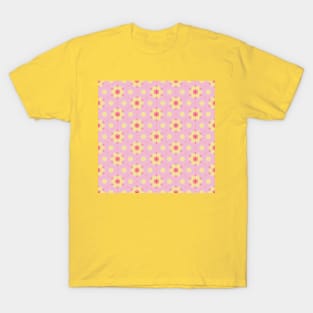 Psychedelic 1960s retro yellow and pink stars pattern T-Shirt